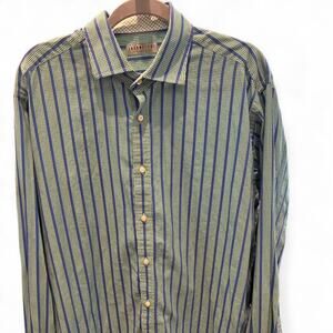 Jack Stone by Thomas Dean Blue Striped over micro-checker button-down shirt SzXL
